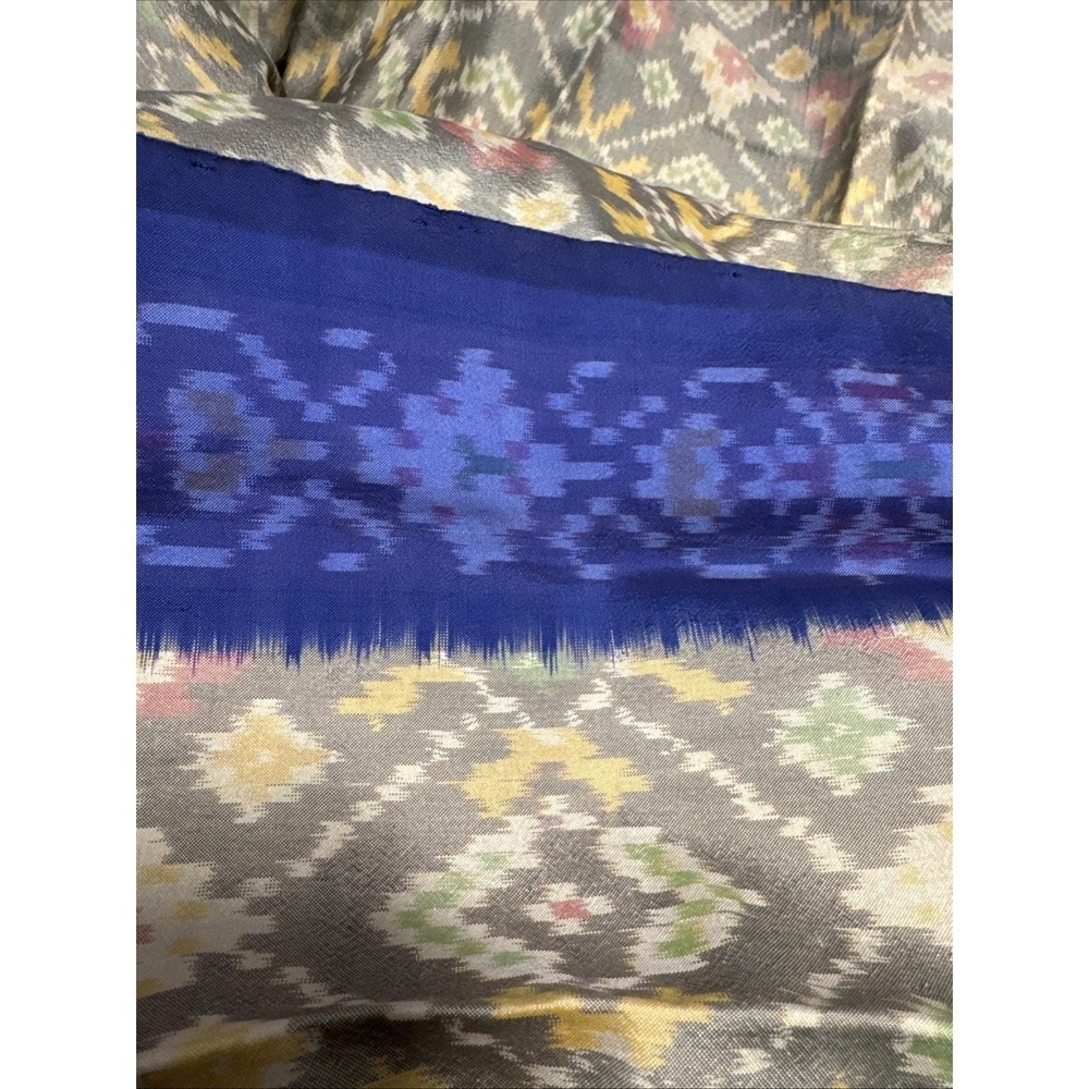 VTG Handwoven Silk SCARF Ikat Silk/Blend Indian Patola Zari Boho Hippie 46x46" - Picture 2 of 14